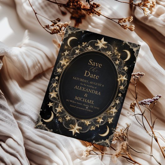 Save The Date Tarot Céleste Mariage Soleil Lune Étoiles Or