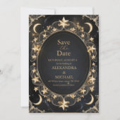 Save The Date Tarot Céleste Mariage Soleil Lune Étoiles Or (Devant)