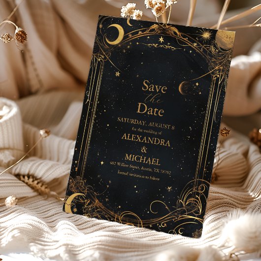 Save The Date Tarot Celestin Mariage Sun Moon Stars Gold