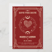Save The Date Tarot rouge boho lune mystique romance mariage  (Devant)