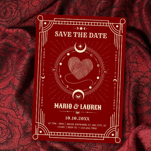 Save The Date Tarot rouge boho mystique lune romance mariage