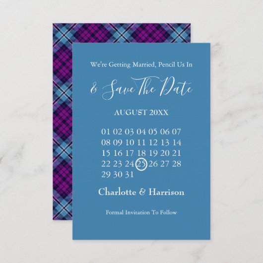 Save The Date Tartan Écossais Plaid Symboles Celtiques Mariage (Devant / Derrière)
