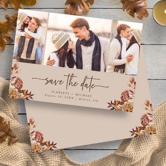 Save The Date Taupe Autumn Floral Photo