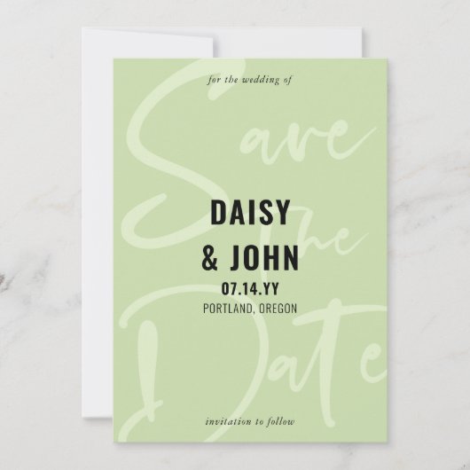 Save The Date Tea vert Moderne Typographie de script Enregistrer (Devant)