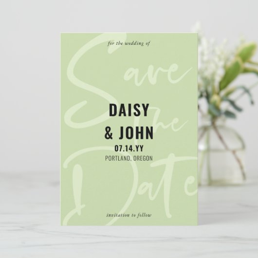 Save The Date Tea vert Moderne Typographie de script Enregistrer (Debout devant)