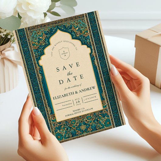 Save The Date Teal Arch Islamic Wedding