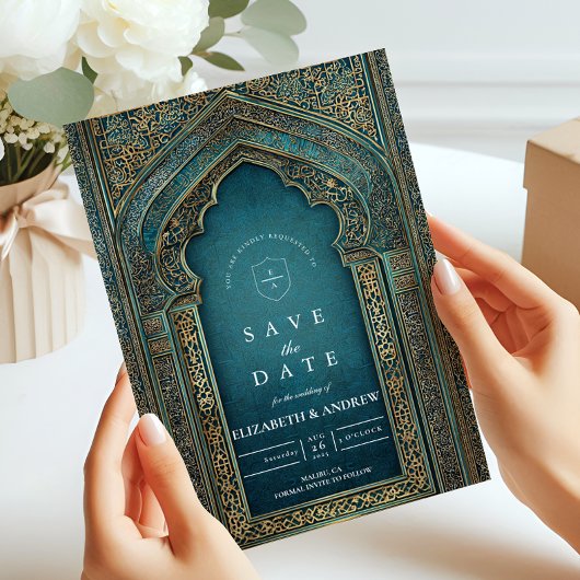 Save The Date Teal Archway Islamic Wedding