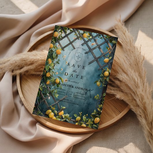 Save The Date Teal Citrus Blossom Garden Wedding