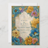 Save The Date Teal Gold Botanical Wedding (Devant)