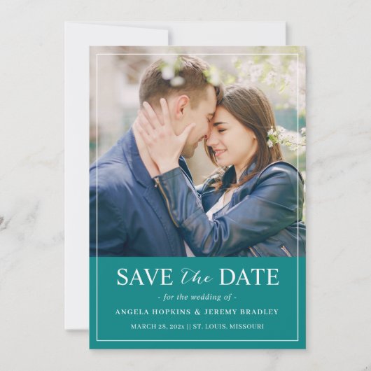 Save The Date Teal Green Blue Simple Minimalist Photo (Devant)