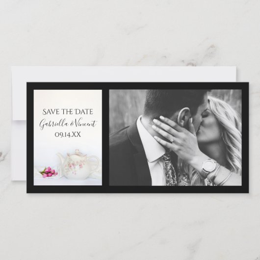 Save The Date Teapot et rose Roses mariage Enregistrer la date (Devant)