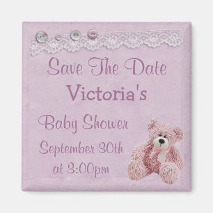 Save the Date Teddy Bear Baby Girl Shower Magneet