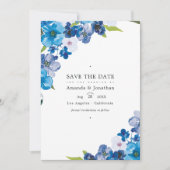 Save The Date Teintes de mariage floral bleu Photo (Devant)