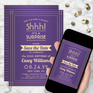 Save The Date Téléchargeable Anniversaire Surprise Violet et Or