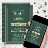Save The Date Téléchargeable Surprise Birthday Green and Gold