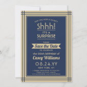 Save The Date Téléchargeable Surprise Birthday Navy Blue and Gol (Devant)