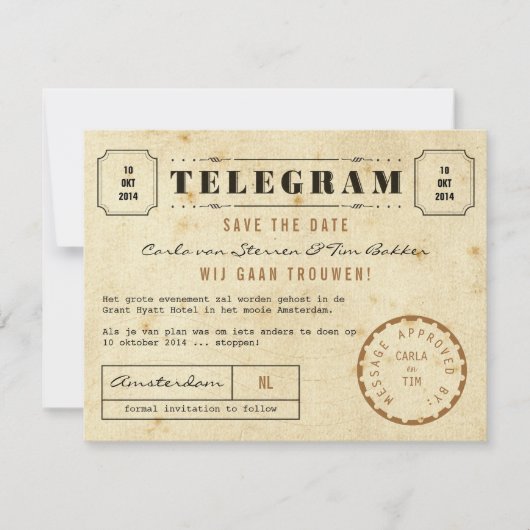 Save The Date Télégramme vintage Enregistrer la date (Devant)