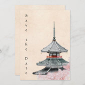 Save The Date Temple japonais et Mariage de fleurs de cerisiers (Devant / Derrière)