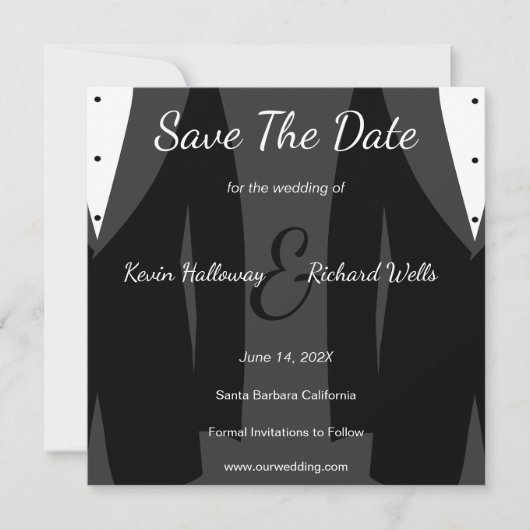 Save The Date Tendy Two Tuxedos Gay Wedding Enregistrer La Date (Devant)
