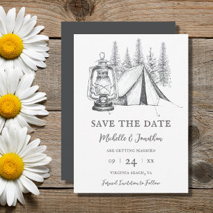 Save The Date Tente, lanterne et bois croquis Mariage de camping
