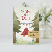 Save The Date Tentes et feu de camp Mariage camping en forêt (Debout devant)
