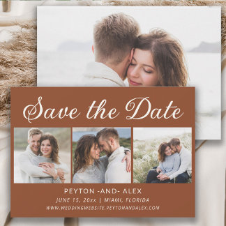 Save The Date Terracotta 4-Photo Mariage 2 faces Date de sauvega