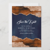 Save The Date Terracotta Agate Marble Navy Blue Wedding Photo (Devant)