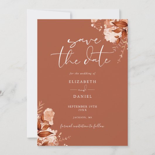Save The Date Terracotta Automne Automne Automne Rustique Floral (Devant)