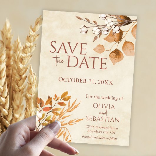 Save The Date Terracotta Automne quitte Boho Mariage de automne
