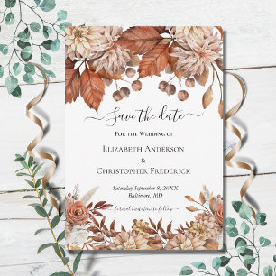 Save The Date Terracotta Blanc Brown Floral Élégant Mariage Boho