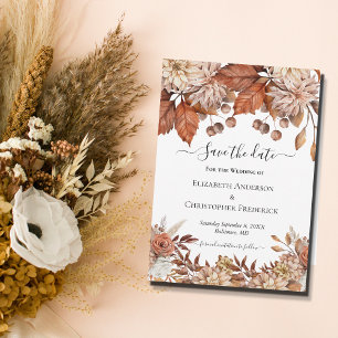 Save The Date Terracotta Blanc Marron Floral QR Code Bohème Mari