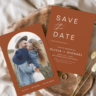 Save The Date Terracotta Bohème Enregistrer la Date Photo Minima