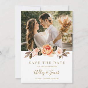 Save The Date Terracotta Bohème Fleurs d'Automne Orange Brûlé Ma