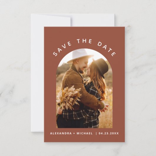 Save The Date Terracotta Boho Enregistrer la date Photo Line Art (Devant)