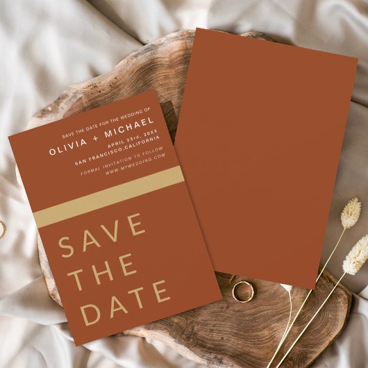 Save The Date Terracotta Boho Gold Enregistrer la date Elegant G