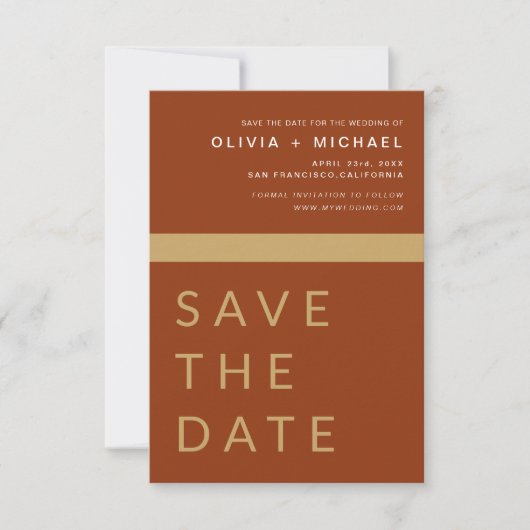 Save The Date Terracotta Boho Gold Enregistrer la date Elegant G (Devant)
