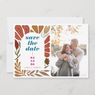 Save The Date Terracotta Boho Retro Bright Floral Mariage Photo