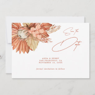 Save The Date Terracotta Boho Séché Pampas Floral Enregistrer La