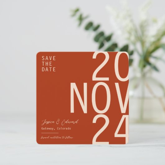 Save The Date Terracotta Brûlé Orange & Beige Boho Rustique Mode (Debout devant)