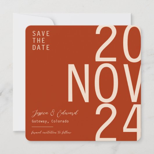 Save The Date Terracotta Brûlé Orange & Beige Boho Rustique Mode (Devant)