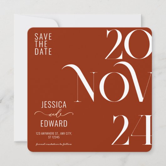 Save The Date Terracotta Brûlé Orange Boho Rustique Simple Moder (Devant)