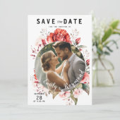 Save The Date Terracotta Burgundy Blush Floral Wedding Photo (Debout devant)