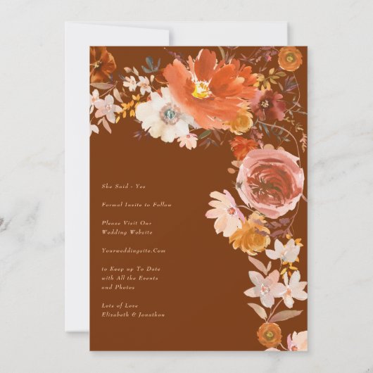 Save The Date Terracotta Burnt Orange Floral Mariage Arch Photo (Dos)