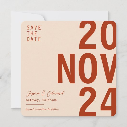 Save The Date Terracotta Burnt Orange Minimal Élégant Moderne (Devant)