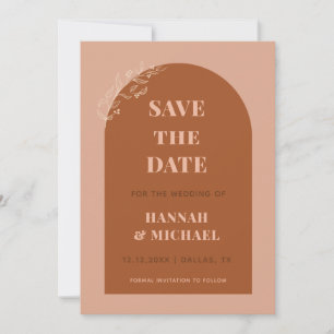 Save The Date Terracotta & Crème Boho Arch minimaliste Botanique
