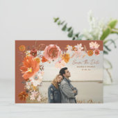 Save The Date Terracotta Desert Floral Frame Bouquet Photo (Debout devant)