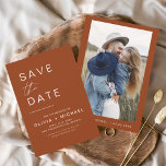 Save The Date Terracotta Enregistrer la date Boho Photo Minimali<br><div class="desc">Mariage Boho Terracotta Enregistrer les cartes de dates qui ont une photo sur le devant. Les cartes Save the Date contiennent une typographie de script moderne,  lettrée à la main,  qui sont élégantes,  simples et modernes à utiliser après que vous minimaliste simple célébration de mariage.</div>