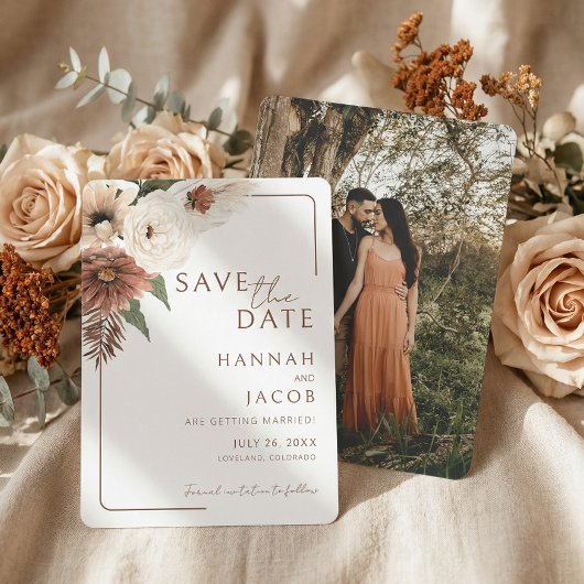 Save The Date Terracotta Fall Floral Modern Photo