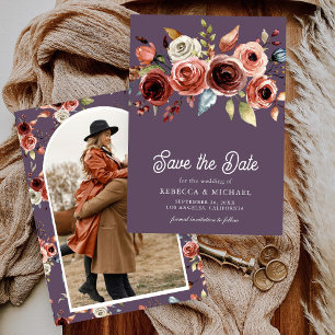 Save The Date Terracotta Fleurs Photo Mariage Violet Poussiéreux