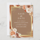 Save The Date Terracotta Floral Beige Gold QR Code Photo Mariage (Devant)